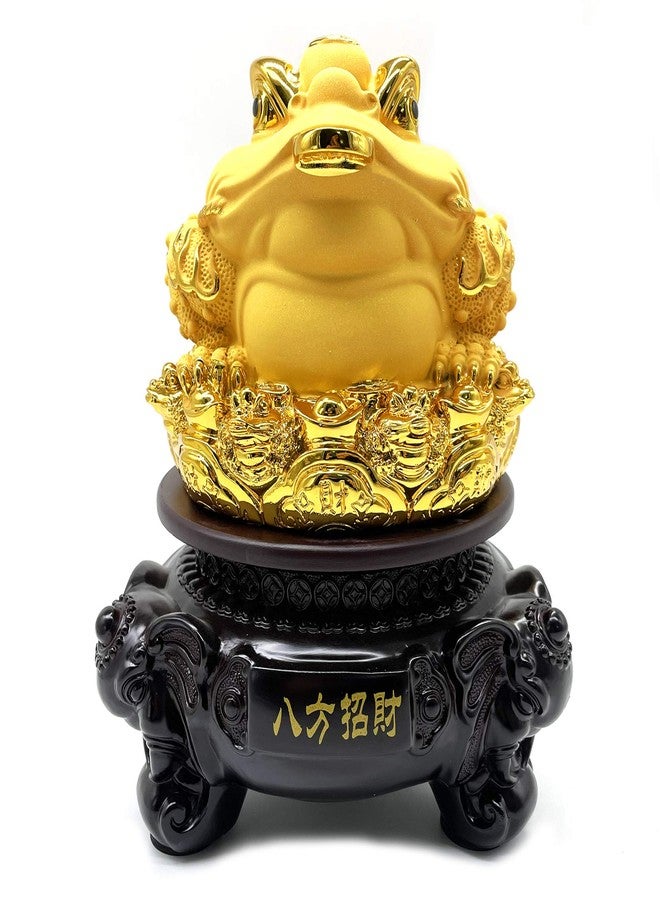 FUNSXBUG 8 Inch Height Gold Chinese Feng Shui Money Frog (Three Legged Wealth Frog or Money Toad) Statue with Rotating Base Feng Shui Decor Home Office Decoration Tabletop Ornaments Good Lucky Gifts - Image 3